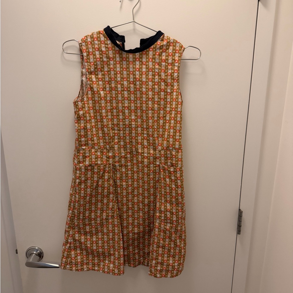 Marni Retro Floral Sleeveless A-Line Dress in Mustard & Orange